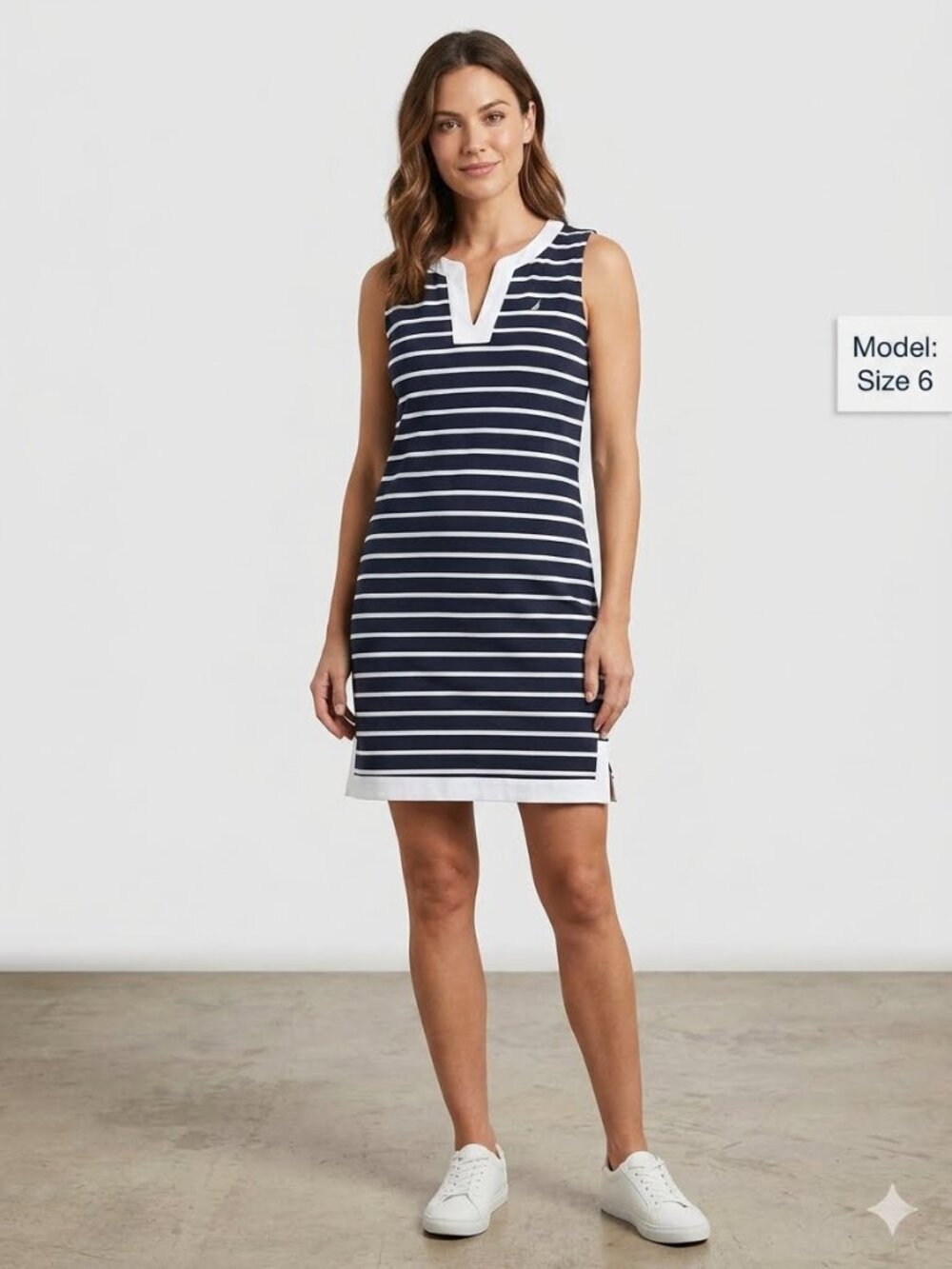 Nautica cotton blend Breton Stripes Sleeveless V-neck Polo Dress, size M